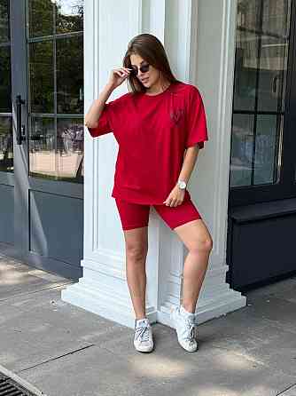 Футболка и велосипедки женские кулир Красный XL/2XL Харьков