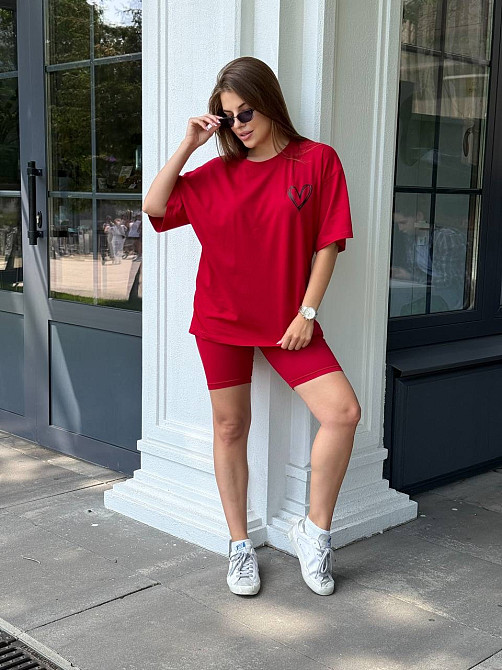 Футболка и велосипедки женские кулир Красный XL/2XL Харьков - изображение 1
