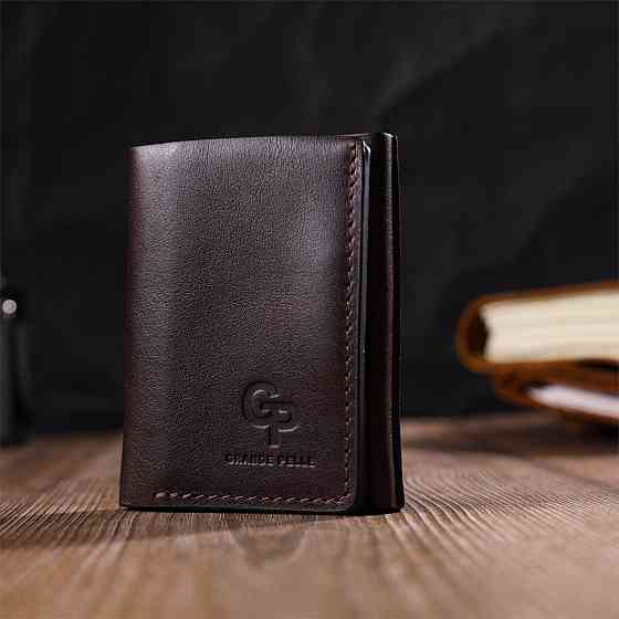 Зручний чоловічий гаманець у три складання GRANDE PELLE 16787 Темно-коричневий Київ