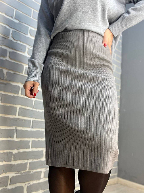 Женская юбка My fashion 478 вязка широкий рубчик разрез средняя длина, серый, 44-48 Киев - изображение 1