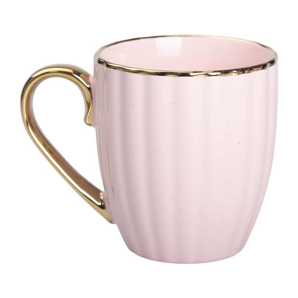 Чашка фарфоровая с золотым ободком и золотой ручкой 420 (мл) Розовая RX-N240629P Киев - изображение 1