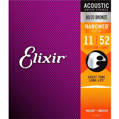 Струны для гитары Elixir 11027 Nanoweb 80/20 Bronze Acoustic Custom Light (11-52) (236029) Винница - изображение 1