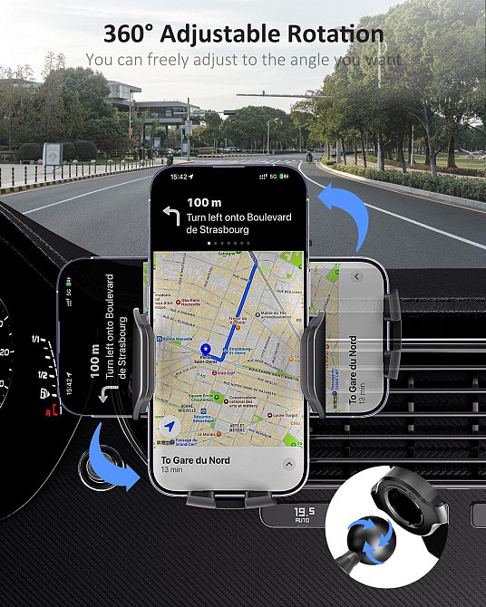 Тримач телефону Hoppac Car Mobile Phone Holder чорний сталевий гачок 360° обертання одно-кнопковий для смартфонів 4–7" Київ - фото 4