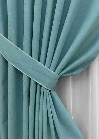 Комплект штор VR-Textil 100% блекаут ASHEN NIGHT 150х270 2шт і Тюль 600х270 1846ш-1153т лазурний з білим 71-089/5 Київ