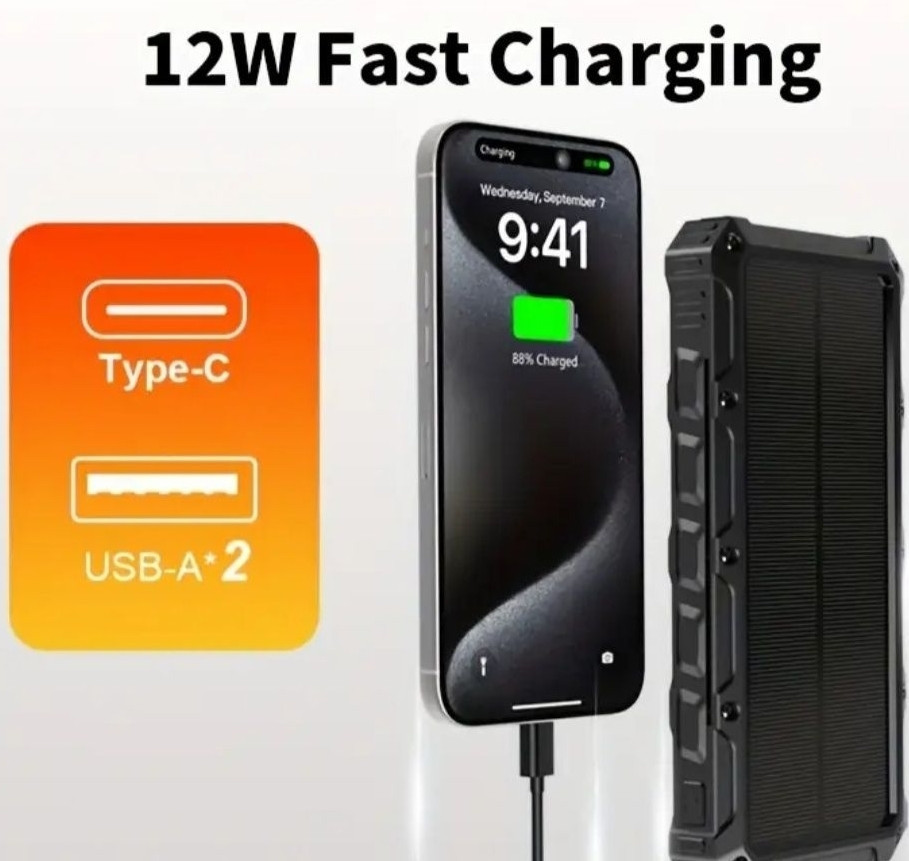 Повербанк на солнечной батарее, Power Bank, 20000 mAh, Фонарь. Киев - изображение 4