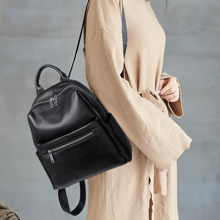 Жіноча сумка на плечі з натуральної шкіри 27х31х12, рюкзак з відділами для гаджетів, чорна Київ - фото 6