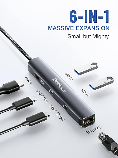 Концентратор DockTeck dd0025 6-in-1 USB-C Hub Луцьк - фото 2