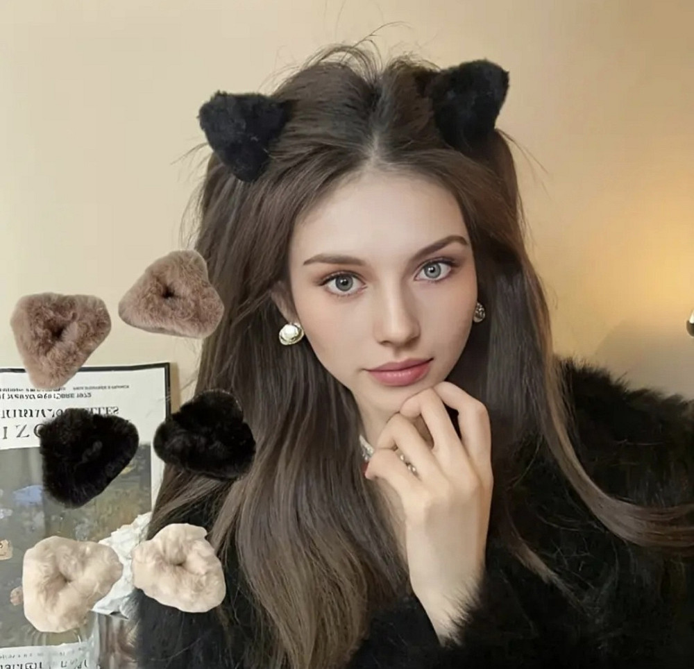 Шпилька крабік із хутра "Вушка" 2 шт Сміла - фото 1