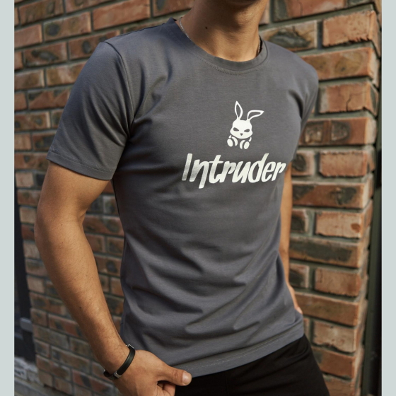 Чоловіча футболка Intruder Bunny бавовна c лого та написом класична однотонна Туреччина темно-сіра Одеса