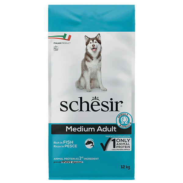 Schesir Dog Medium Adult Fish ШЕЗІР ДОРОСЛИЙ СЕРЕДНІХ РИБА сухий монопротеїновий корм для собак середніх порід Київ - фото 1