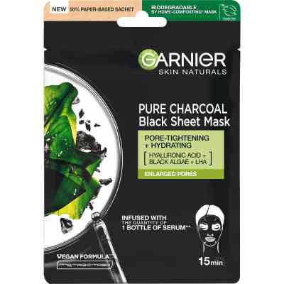 Маска для лица Garnier Skin Naturals Черная Тканевая Уголь + Черные водоросли 28 г (3600542097208) Винница