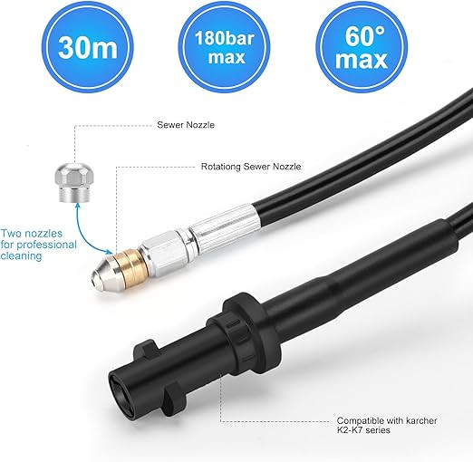 Шланг для чистки каналізації до мийки високого тиску Ajiteogy (комплект для Karcher K2-K7) 30 метрів Луцьк - фото 2