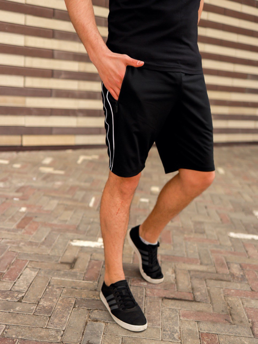 Шорти чоловічі трикотажні з кантом Чорний S Харків - фото 1