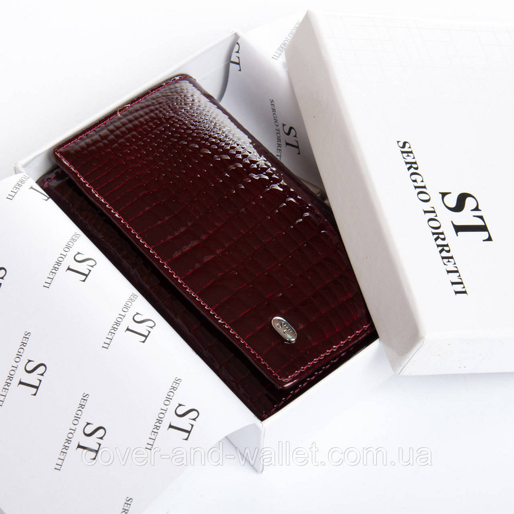Бордовый лаковый маленький женский кошелек с монетницей ST Leather Киев - изображение 8