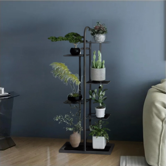 Стеллаж для растений на ножках резиновых, металлический на 7 ярусов цвет черный Каменец-Подольский
