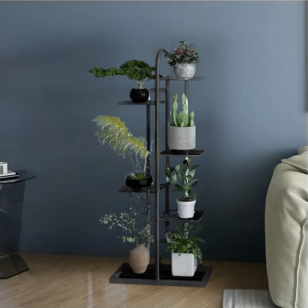 Стеллаж для растений на ножках резиновых, металлический на 7 ярусов цвет черный Каменец-Подольский - изображение 1