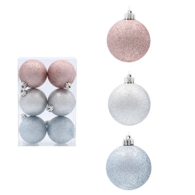 Ялинкова іграшка Chomik пластикові кульки комплект 6 шт, 6 см, блакитний, рожевий, сріблястий (5900779840577) Вінниця - фото 3