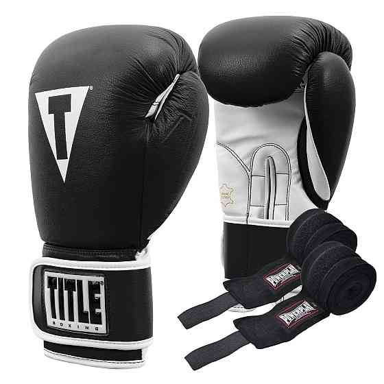 Боксерські рукавиці TITLE Boxing Pro Style Leather Gloves 3.0 Black/White 12 oz (бинти 4м. в комплек Каменское