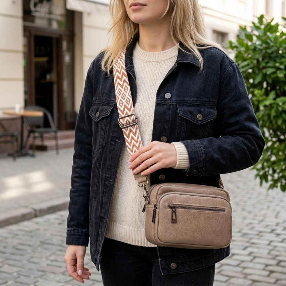 Практична жіноча сумка з накладною кишенею з натуральної шкіри Vintage 22638 Бежева Київ - фото 12