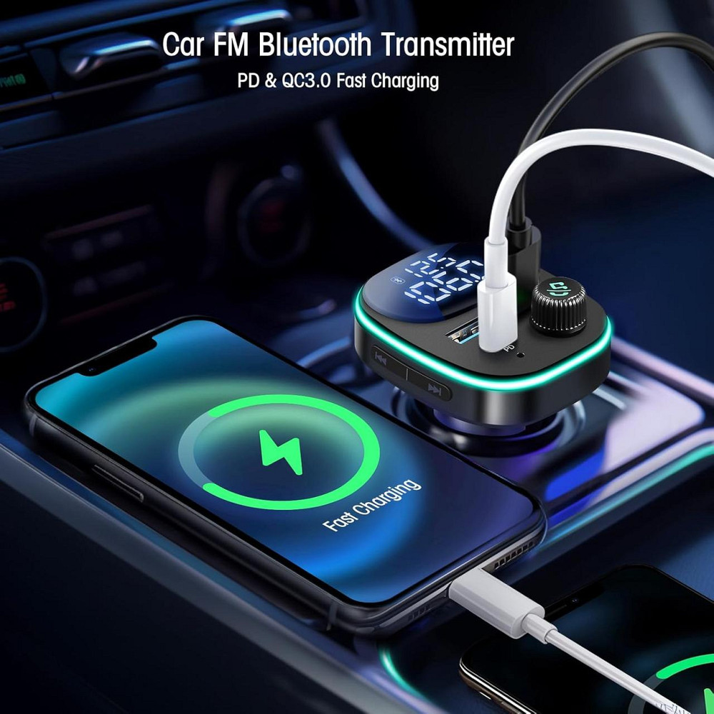 Bluetooth адаптер для авто Hoppac BC82 hands-free USB-C PD 30W QC3.0 LED дисплей 7 цветов подсветка Киев - изображение 7