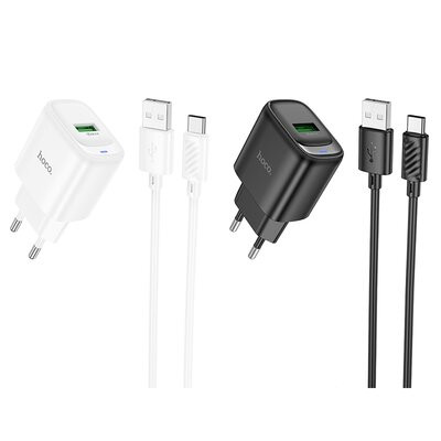 Мережевий зарядний пристрій Hoco C140A Smart single port QC3.0 charger set(Type-C)(EU) Black (6942007627825) Київ - фото 4