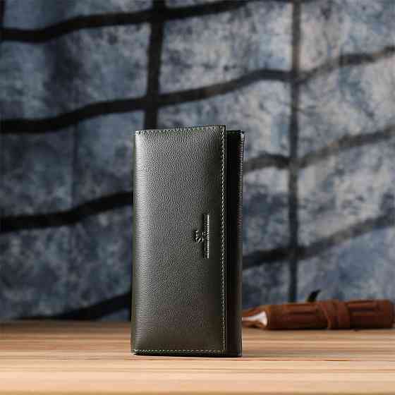 Горизонтальный кошелек у два сложения из натуральной кожи ST Leather 23067 Зеленый Киев