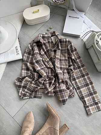 Женская повседневная оверсайз рубашка в клетку костюмный тиар Светлый шоколад Одесса