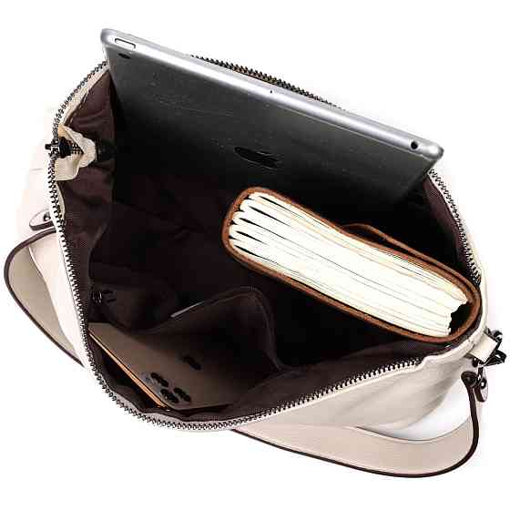 Прямокутна сумка жіноча з двома знімними ременями з натуральної шкіри Vintage 22377 Біла Київ