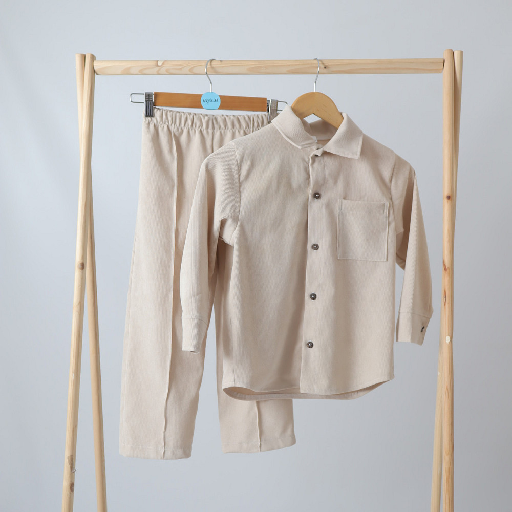 Святковий вельветовий костюм бежевого кольору для хлопчика костюм до школи сорочка + штани 116 Кам'янець-Подільський - фото 1