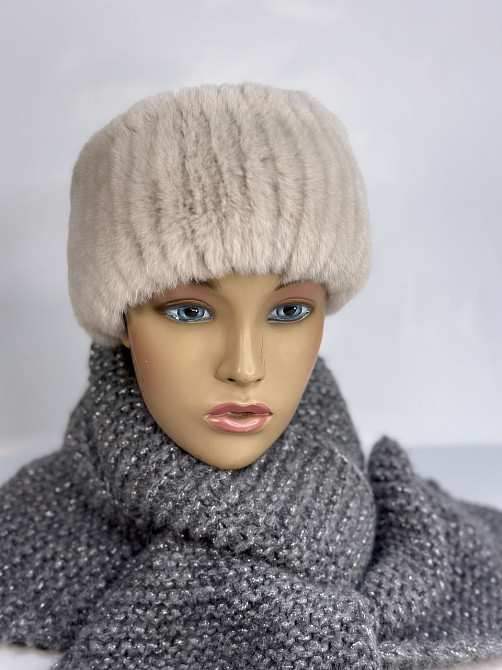 Меховая повязка на голову Пудровый Харьков - изображение 1