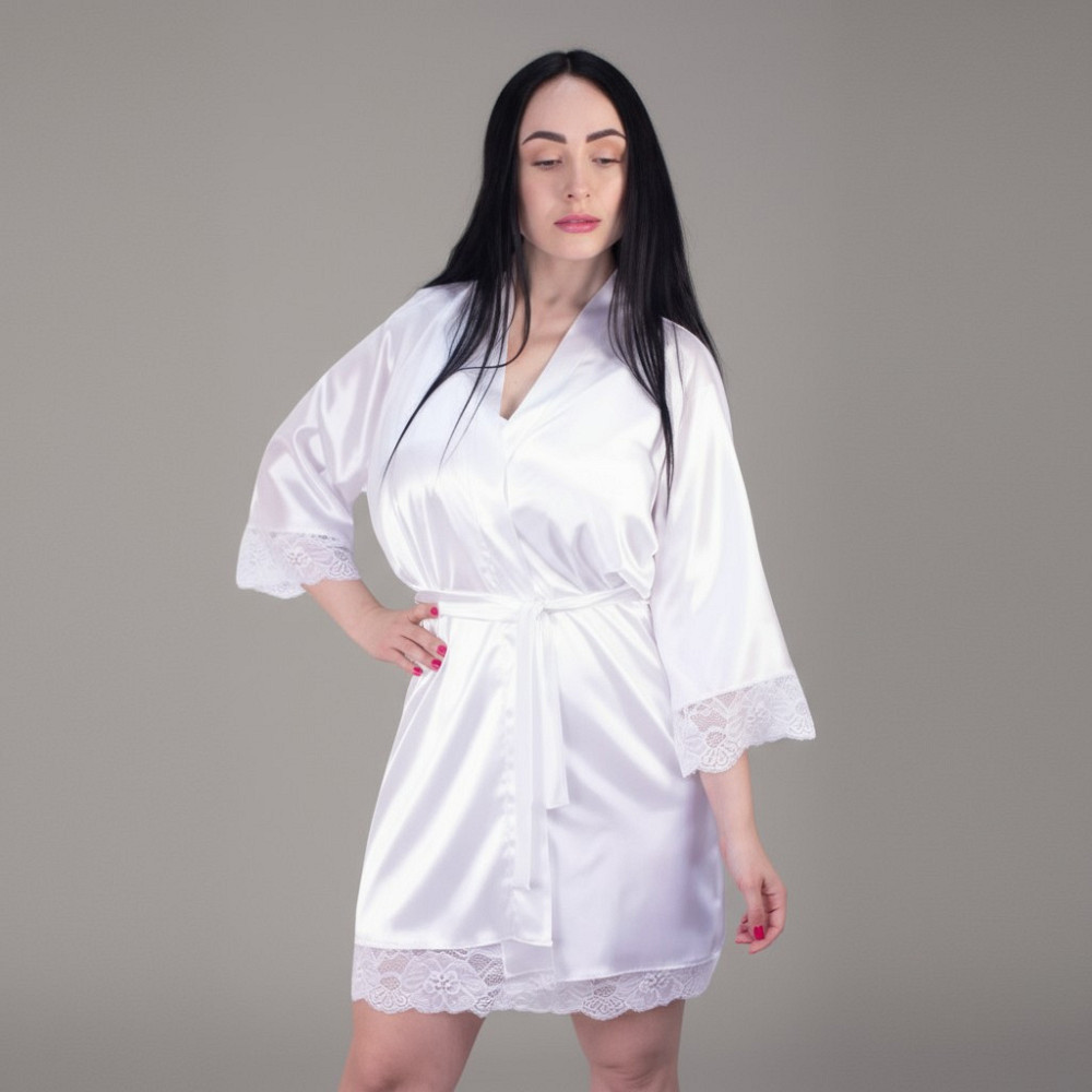 Халат жіночий атласний з мереживом Білий XS/S Харків - фото 1