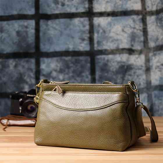 Кожаная сумка с плотным дном для женщин Vintage 22984 Оливковый Киев