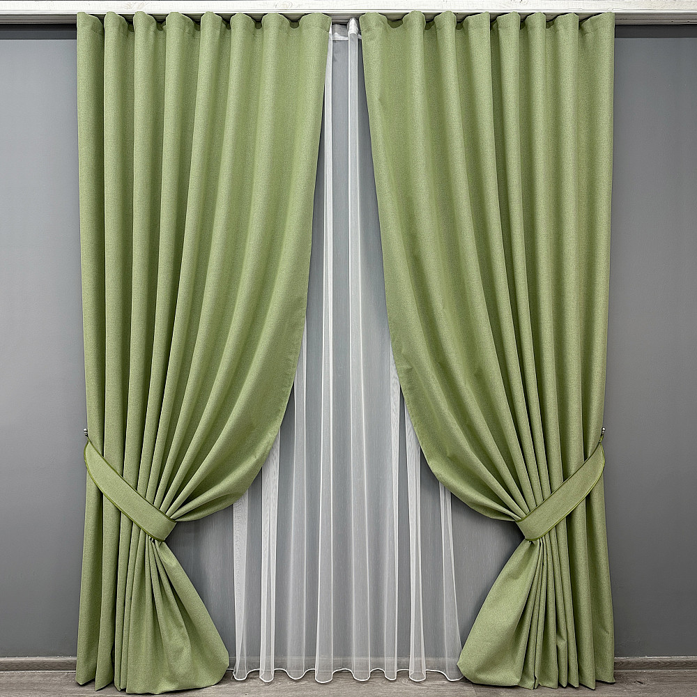 Комплект штор VR-Textil 100% блэкаут ASHEN NIGHT 100х270 2шт и Тюль 400х270 1841ш-1153т оливковый с белым 71-081/2 Киев - изображение 1