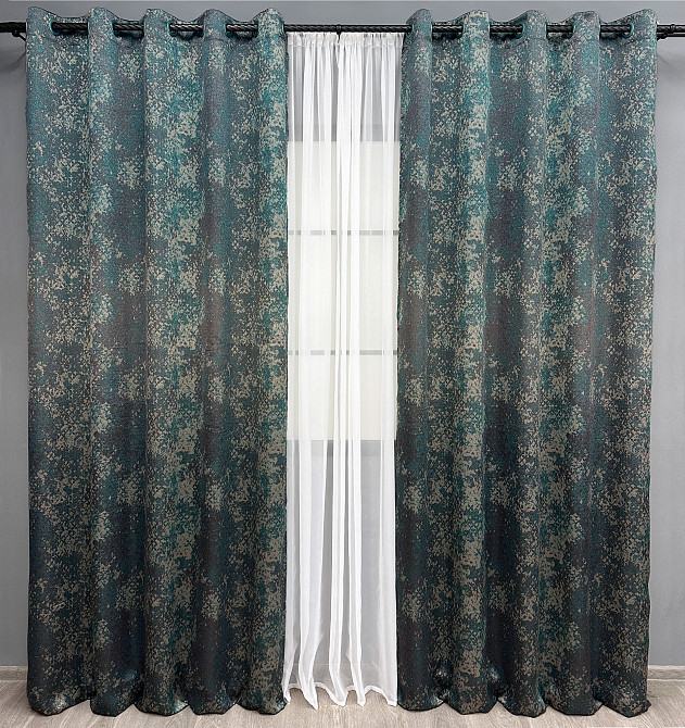 Комплект штор на люверсах VR-Textil Мрамор Al-9 № 1636ш Бирюзовый с серым 150х270 см 2 шт (37-0174) Киев - изображение 2