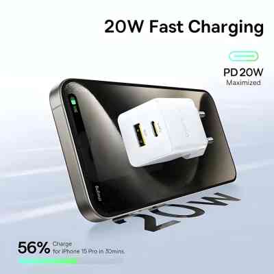 Зарядний пристрій Baseus 1xUSB-C 20W + 1xUSB white + cable USB-C to USB-C 60W 1.0m (P10111608213-01) Вінниця