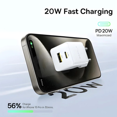 Зарядное устройство Baseus 1xUSB-C 20W + 1xUSB white + cable USB-C to USB-C 60W 1.0m (P10111608213-01) Винница - изображение 3