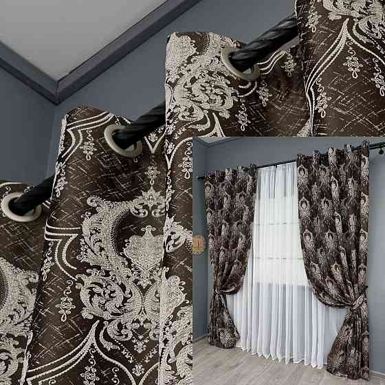 Комплект штор на люверсах VR-Textil Парча № 1773ш Венге з молочним 155х270 см 2 шт (37-0260) Київ