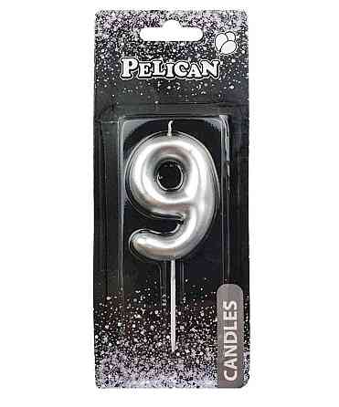 Свічка для торта 9 СРІБЛО 6см. 866029 ТМ PELICAN Київ