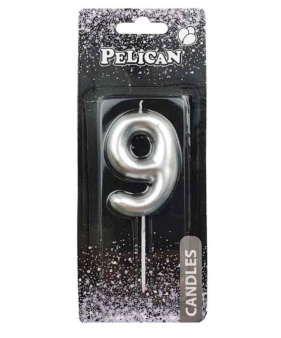 Свічка для торта 9 СРІБЛО 6см. 866029 ТМ PELICAN Київ - фото 1