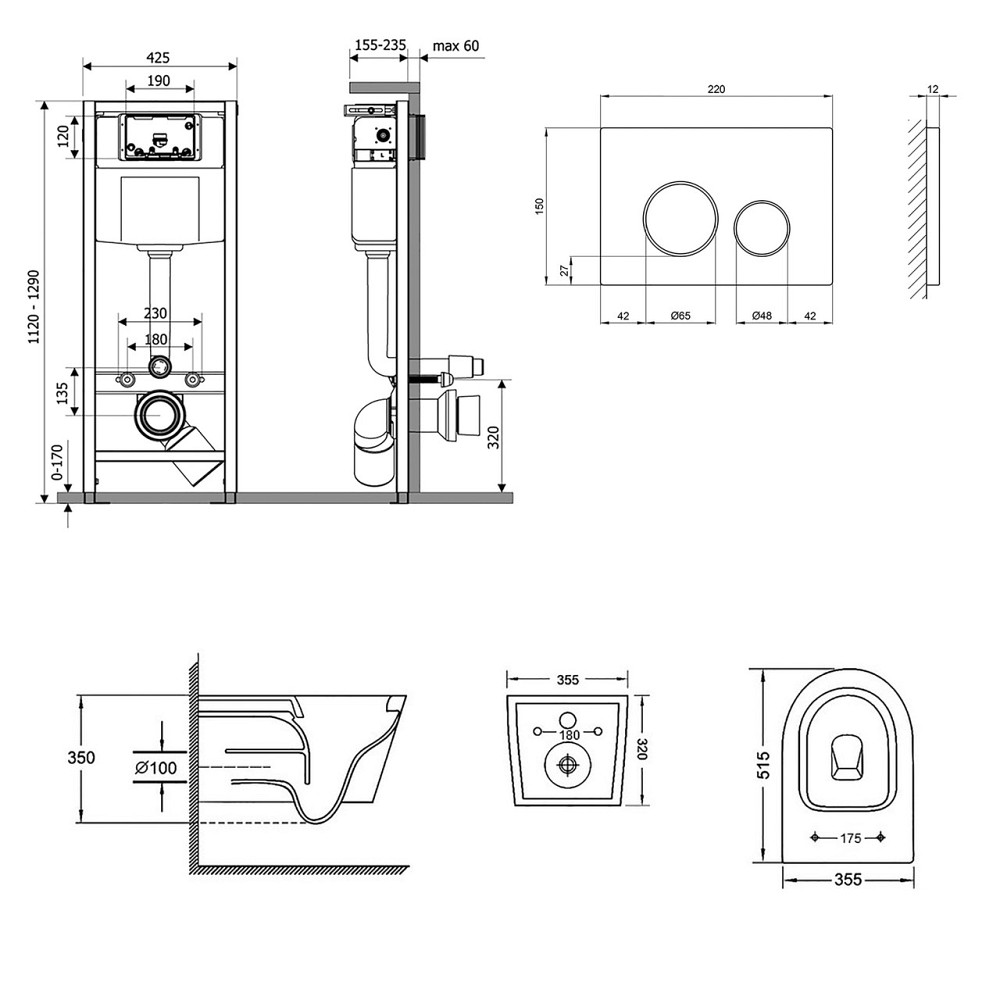 Готовое решение Qtap для ванной комнаты: подвесной унитаз Swan Rimless 520х360х320 + комплект инсталляции Nest 4 в 1 (круглая Киев - изображение 2
