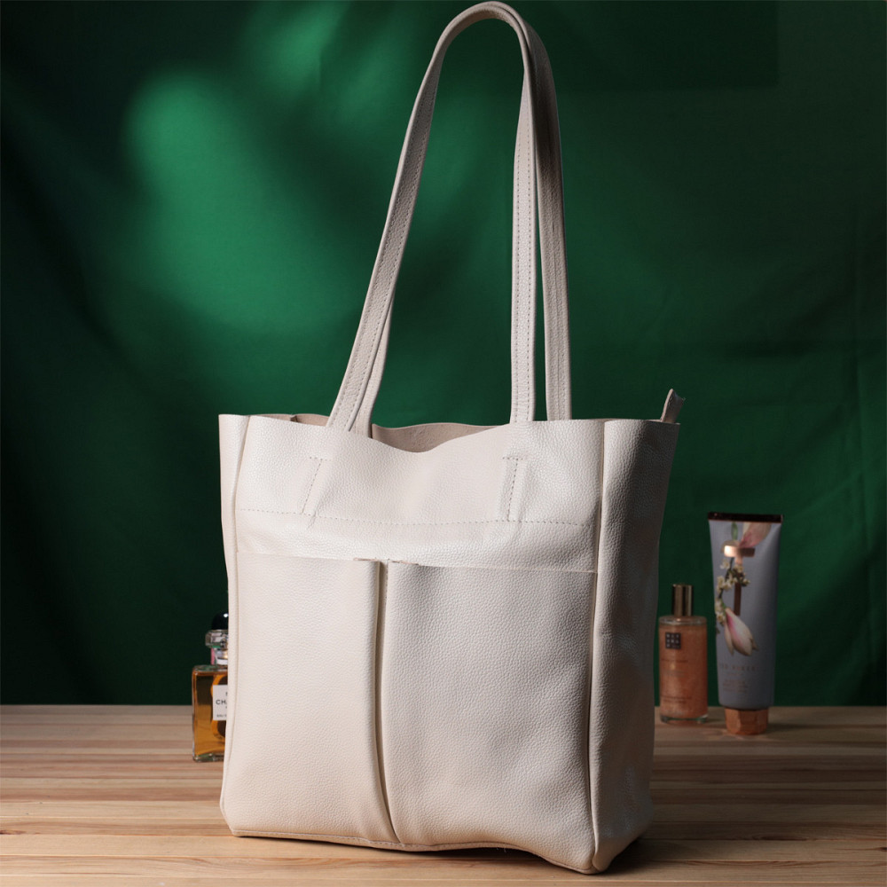 Містка сумка-шоппер з натуральної шкіри Shvigel 22843 Бежева Київ - фото 10