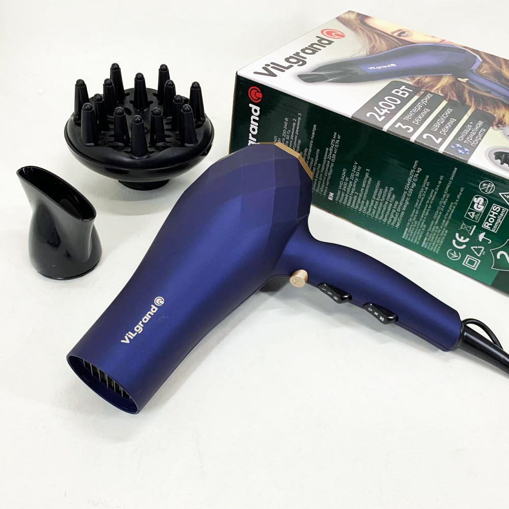 Фен для укладки средних волос VILGRAND VHD 2424TI 2400 Вт, Электрический фен для волос с диффузором TS-13 Львов - изображение 11
