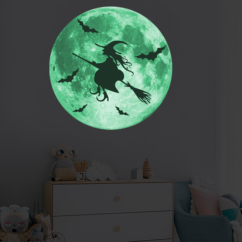 Наклейка на Хэллоуин Ведьма и луна 30 см салатовый Киев - изображение 1