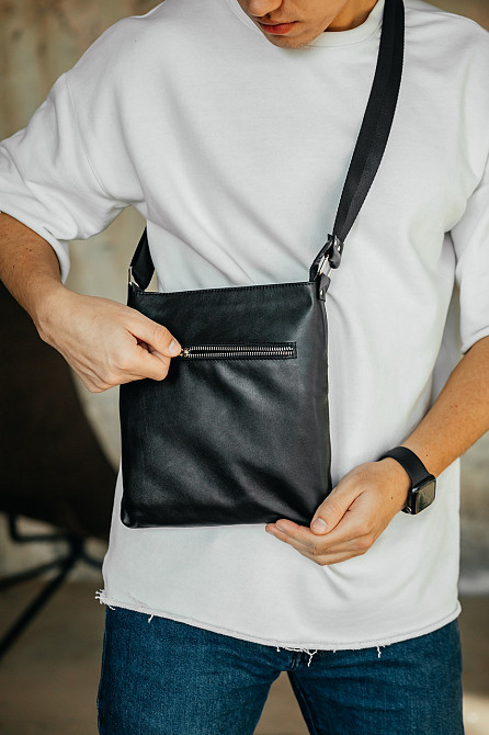 Мужская кожаная сумка, вместительная для документов из натуральной кожи, качественная черная сумка через Киев - изображение 8