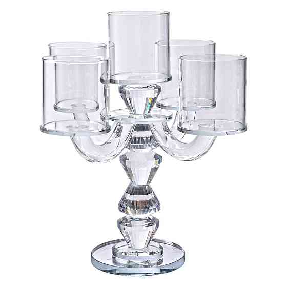 Канделябр на 5 свічок 19×19×24 см підсвічник декоративний скляний на ніжці прозорий HP-4-31 Київ