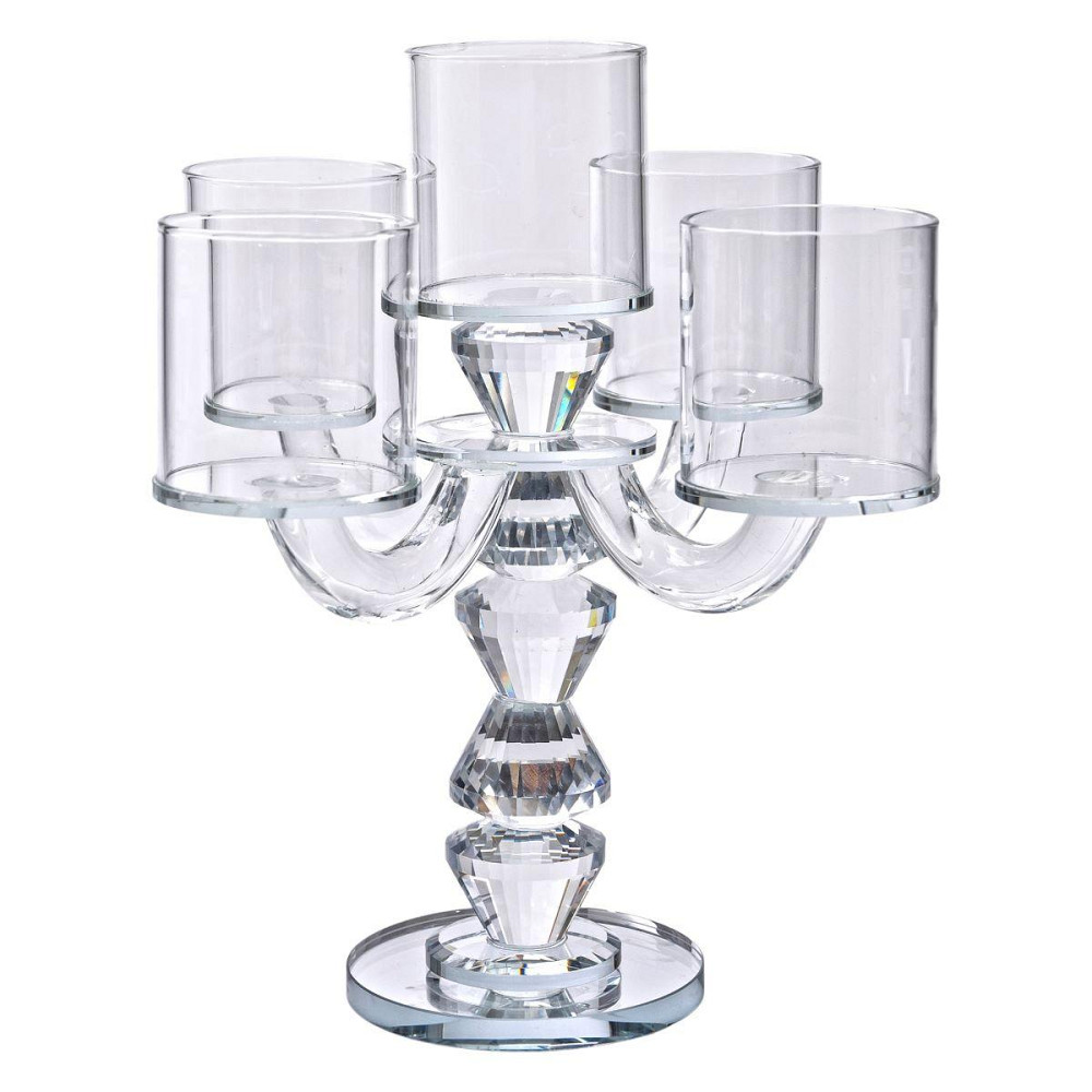 Канделябр на 5 свічок 19×19×24 см підсвічник декоративний скляний на ніжці прозорий HP-4-31 Київ - фото 1