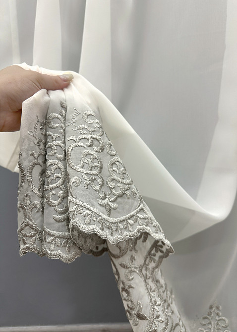Тюль VR-Textil 1819т Креп з вишивкою і люрексом Молочний з сірим 500х250 см (99-016) Київ - фото 5