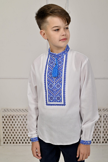 Вышиванка для мальчика Леонид с синим орнаментом Сумы - изображение 1