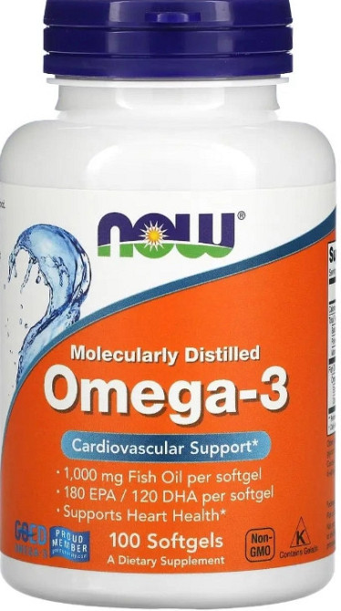 Омега-3 для серця Now Foods Omega-3 180 ЕПК/ 120 ДГК 100 гел капс Київ - фото 1