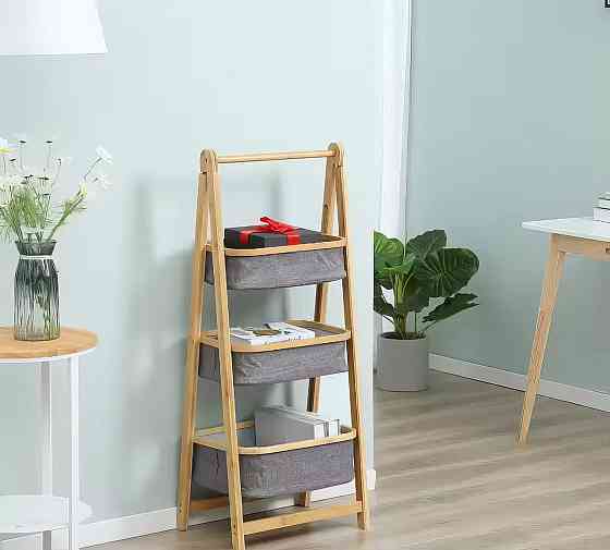 Складная полка для одежды из бамбука с тканевыми корзинами, корзина для белья, 44×35×99см Каменец-Подольский